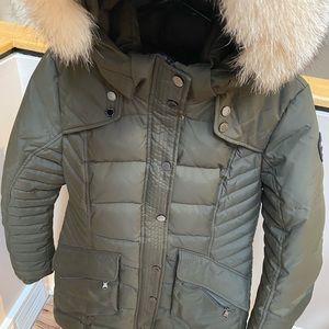 Pajar Green Puffer Jacket with Fur-Trimmed Hood